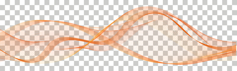 Wall Mural - Abstract wave swirl twisted line, summer orange color flow.  Undulate wave lines, transparent twirl pattern. Abstract isolated curve, dynamic movement, banner background. Vector illustration