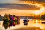 Fototapeta Boho - sunset on the river Generated Ai