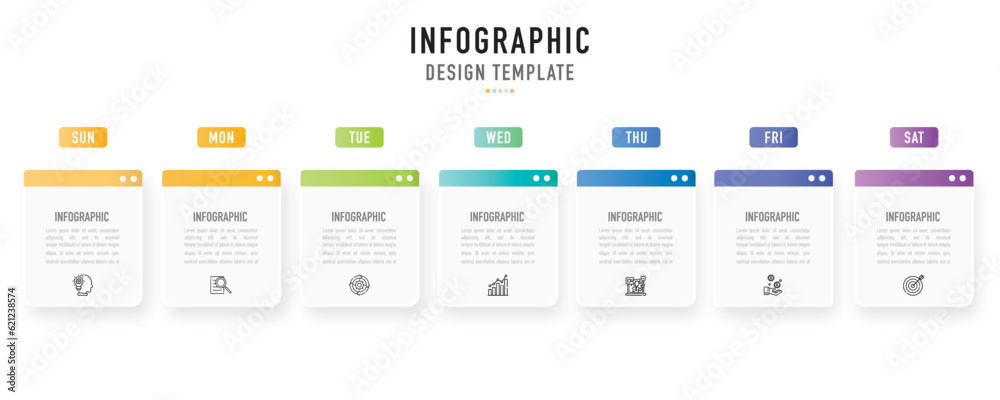 Rectangular paper origami weekly timeline infographic template or ...