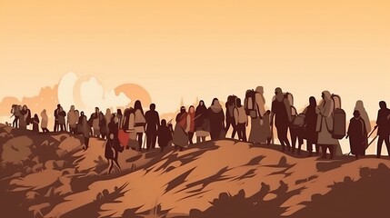 Wall Mural - illustration of Refugees. Generative AI