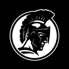 Wall Mural - Round spartan warrior logo, emblem on a dark background. Vector illustration.