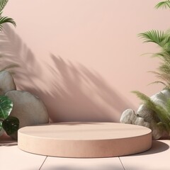 Wall Mural - illustration of empty space podium display for product mockup natural background - generative ai