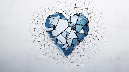 Wall Mural - Heart made of pieces of shattered glass minimalist blue illustration