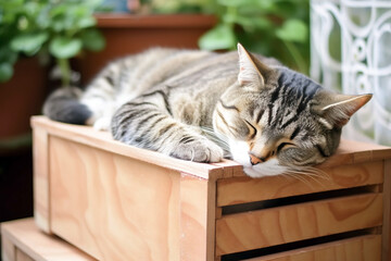 Wall Mural - Funny chubby playful cat sitting in a paper box. If It Fits, I Sits