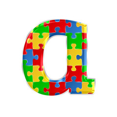 Fototapete - Colorful puzzle alphabet letter a, isolated on transparent background, lowercase. This is a part of a set which also includes numbers, symbols, and shapes.
