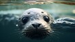 Curious seal peeking out of the water Generative AI