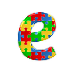 Fototapete - Colorful puzzle alphabet letter e, isolated on transparent background, lowercase. This is a part of a set which also includes numbers, symbols, and shapes.
