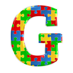 Fototapete - Colorful puzzle alphabet letter G, isolated on transparent background, uppercase. This is a part of a set which also includes numbers, symbols, and shapes.