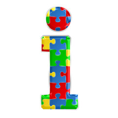 Fototapete - Colorful puzzle alphabet letter i, isolated on transparent background, lowercase. This is a part of a set which also includes numbers, symbols, and shapes.