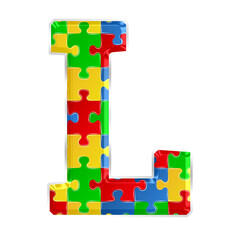 Fototapete - Colorful puzzle alphabet letter L, isolated on transparent background, uppercase. This is a part of a set which also includes numbers, symbols, and shapes.