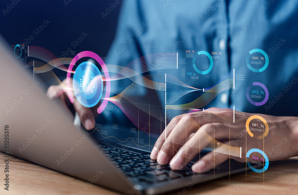 Businessman using ai technology for data analytics, Artificial ...