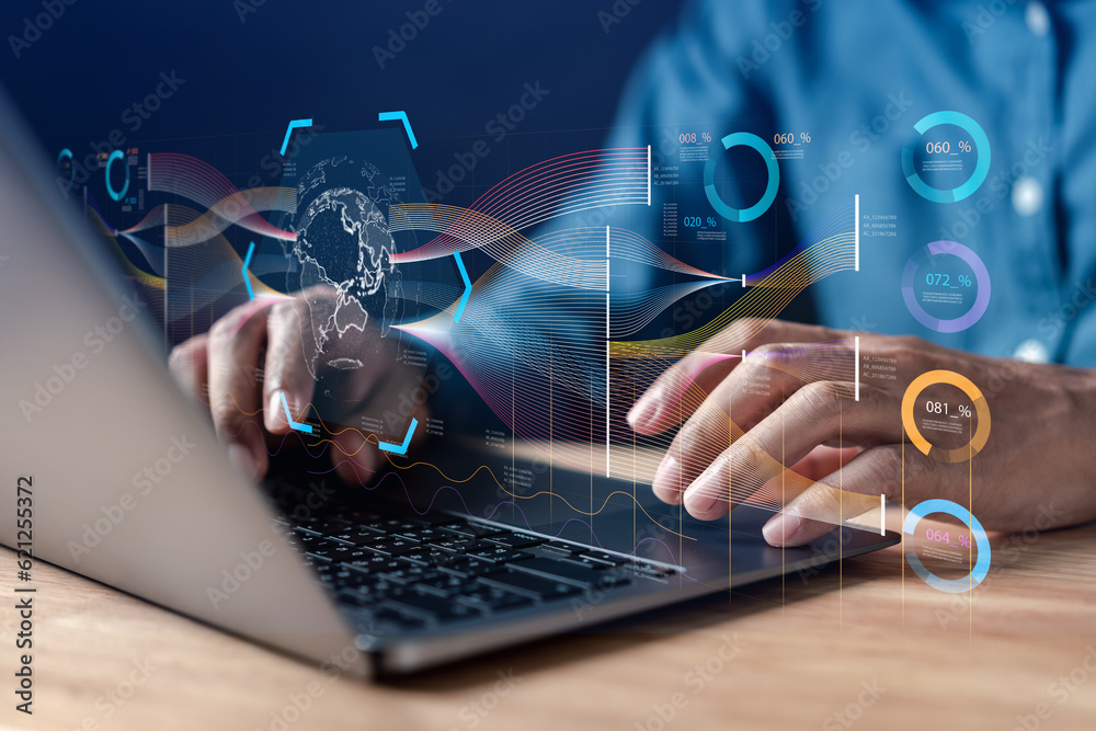 Businessman using ai technology for data analytics, Artificial ...