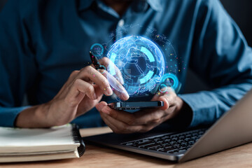 Poster - Global Digital online business marketing strategy on website advertising, searching and data analyzing marketing product on web technology statistic online business.