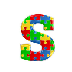 Fototapete - Colorful puzzle alphabet letter s, isolated on transparent background, lowercase. This is a part of a set which also includes numbers, symbols, and shapes.