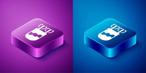 Poster - Isometric Quiver with arrows icon isolated on blue and purple background. Square button. Vector