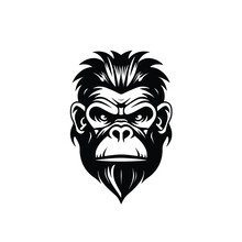 Chimp Face Silhouette Logo, Vector Clipart Of A Monkey Head. Unique Illustration Style For An Iconic Primate Symbol.