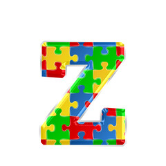 Fototapete - Colorful puzzle alphabet letter z, isolated on transparent background, lowercase. This is a part of a set which also includes numbers, symbols, and shapes.