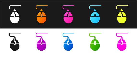 Poster - Set Computer mouse gaming icon isolated on black and white background. Optical with wheel symbol. Vector