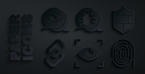 Canvas Print - Set Eye scan, Shield with brick wall, Chain link, Fingerprint, System bug and icon. Vector