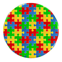 Fototapete - Colorful puzzle circle, round, shape isolated on transparent background. This is a part of a set which also includes letters, numbers, symbols, and frames.