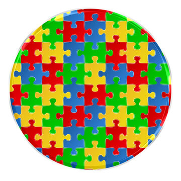 Colorful puzzle circle, round, shape isolated on transparent background. This is a part of a set which also includes letters, numbers, symbols, and frames.