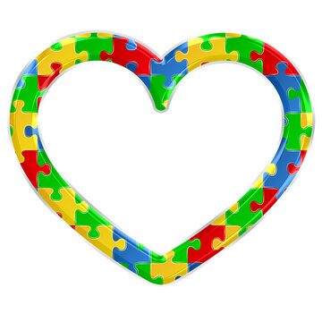 Colorful puzzle heart frame isolated on transparent background. This is a part of a set which also includes letters, numbers, symbols, and shapes.