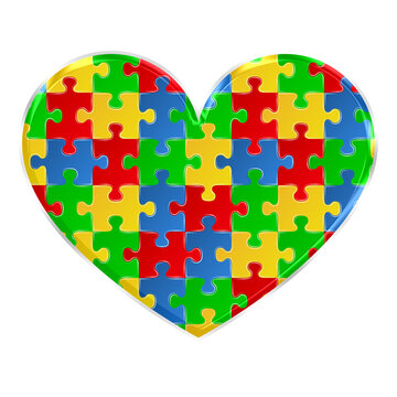 Colorful puzzle heart shape isolated on transparent background. This is a part of a set which also includes letters, numbers, symbols, and frames.