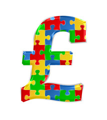 Fototapete - Colorful puzzle pound sterling symbol isolated on transparent background. This is a part of a set which also includes letters, numbers, and shapes.