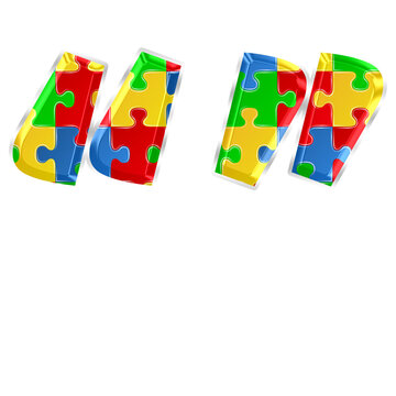 Colorful puzzle quote symbol or quotation mark isolated on transparent background. This is a part of a set which also includes letters, numbers, and shapes.