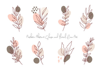 Aesthetic Abstract Shape and Floral Line Art Collection