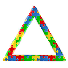 Fototapete - Colorful puzzle triangle frame isolated on transparent background. This is a part of a set which also includes letters, numbers, symbols, and shapes.