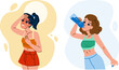 young dehydration people vector. summer person, temperature heat, water sweat young dehydration people character. people flat cartoon illustration