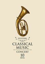 Vector Poster For Classical Music Concert Or Festival With Wind Instruments Trumpet Brass In Retro Style On A Light Background