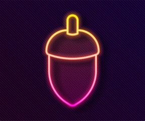 Wall Mural - Glowing neon line Acorn icon isolated on black background. Vector