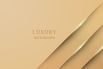 Poster - Luxury gold background with golden straight line and paper layer in 3d ,origami paper art style for landing page , banner, presentation, poster, vector illustration.