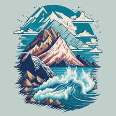 Vintage Mountain classic art design colors t-shirt in vector illustration. Eternal Elevations: Vintage Summit Views.