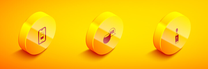 Poster - Set Isometric Smartphone battery charge, Voice assistant and Electric toothbrush icon. Vector