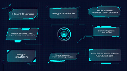 Fototapete - Neon blue callouts can be used in your videos to present names, height, weight or other descriptions of the shown objects. You can change texts and color as you wish. 
