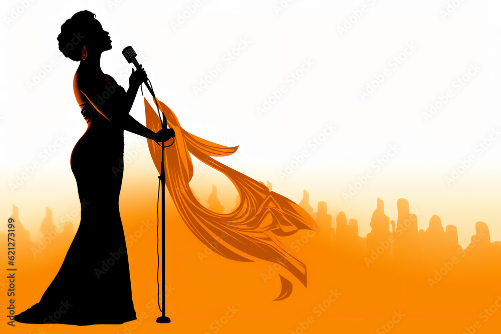 Female diva vocalist singing with a microphone which is used by a ...