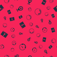 Poster - Set Telephone 24 hours support, Location with gear, Browser question mark and on seamless pattern. Vector