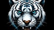 A white tiger with blue eyes on black background. (Illustration, Generative AI)