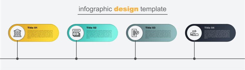 Poster - Set line Pos terminal, Inserting coin, ATM and money and Bank building. Business infographic template. Vector