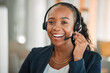 © Daniels C/peopleimages.com - Portrait, telemarketing or black woman with a smile, customer service and internet connection with advice. Female person, face and consultant with telecom sales, agent and call center with headphones