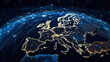 Worldwide Network Connection on Europe Map, Global Communication Technology, Internet Business connections links, IoT, and 5G Technology Connecting the Earth Globe. generative ai