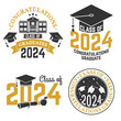 Set of Vector Class of 2024 badges Concept for shirt, print, seal, overlay or stamp, greeting, invitation card. Typography design- stock vector.