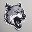 Wolf head logo, sticker. Angry, fierce, tough-looking, aggressive roaring wolf illustration. Symbol, icon, sign, brand, tattoo. Digital art. Generative AI.