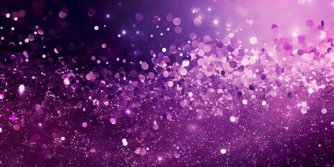 Wall Mural - Abstract festive glitter background with sparkles, purple sparkling particles, color gradient, wavy lines, bokeh.