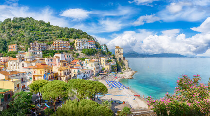 Wall Mural - landscape with cetara town, amalfi coast, italy