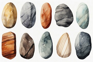 Poster - Collection of Big Rock Stones Isolated on White Background. Generative ai
