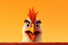 Funny Chicken With Orange Feathers On Orange Background. Halloween Concept. Generative Ai